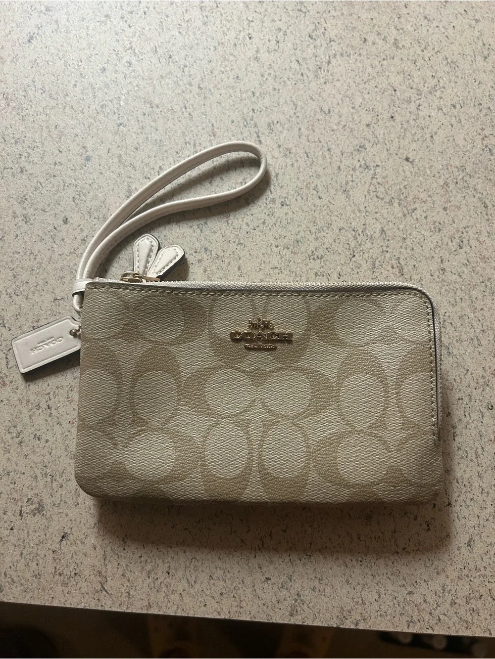 Coach Beige/Chalk Signature Wristlet with Gold Hardware